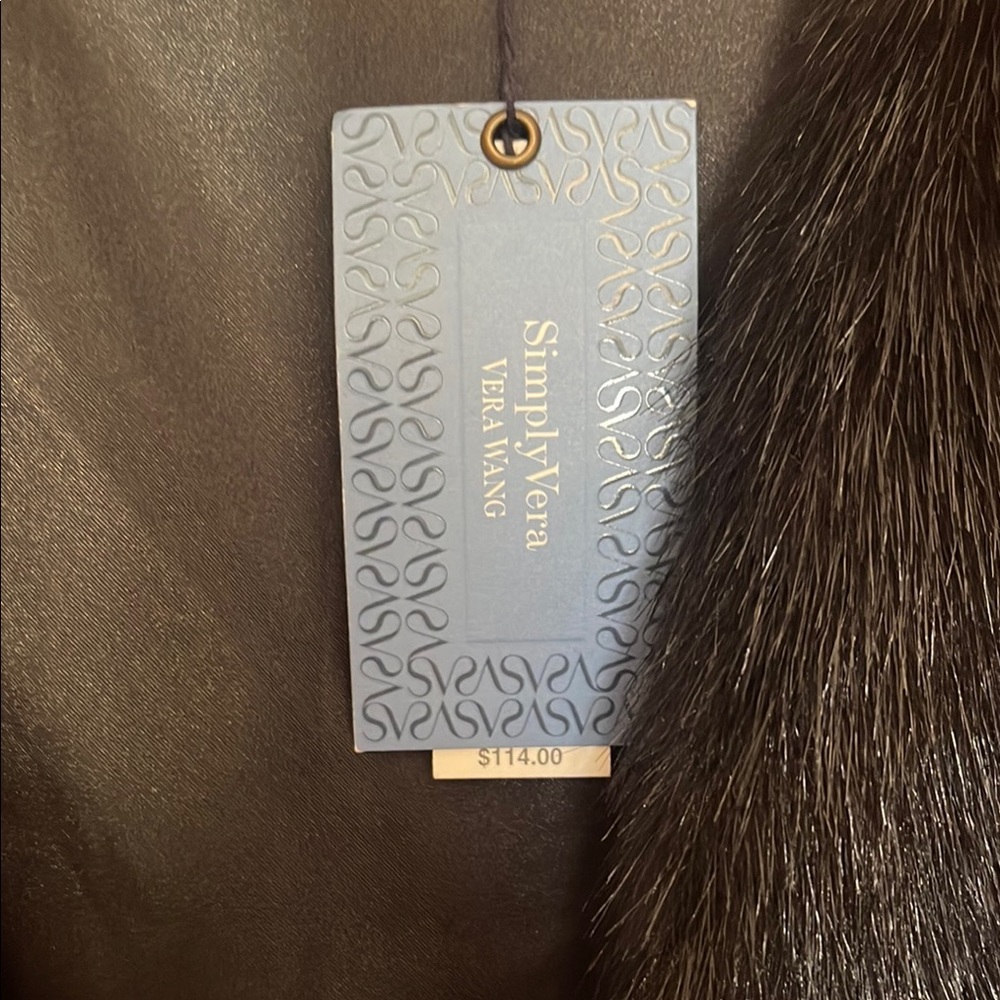 Vera Wang Black Faux Fur Vest with Belt - Picture 2 of 3